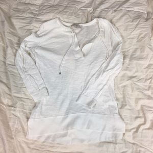 Loft White Lightweight Cotton Vneck Shirt